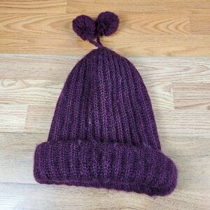 Vintage Purple Knit Beanie Hat W/ Pom-Poms Hansen One Size Fits All